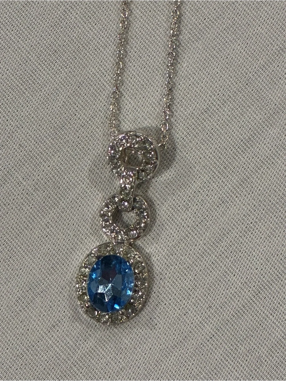 Silver Necklace and Earrings Set with Blue Crystal Pendant
